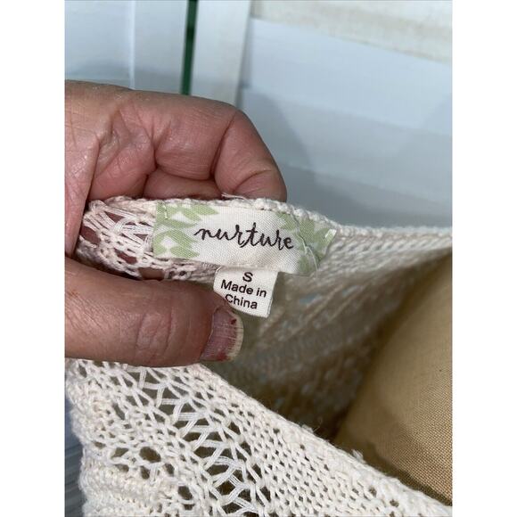 Nurture Cream Long Pullover Sweater Ramie Cotton Fringes Embroidery Sz Small - Picture 6 of 7